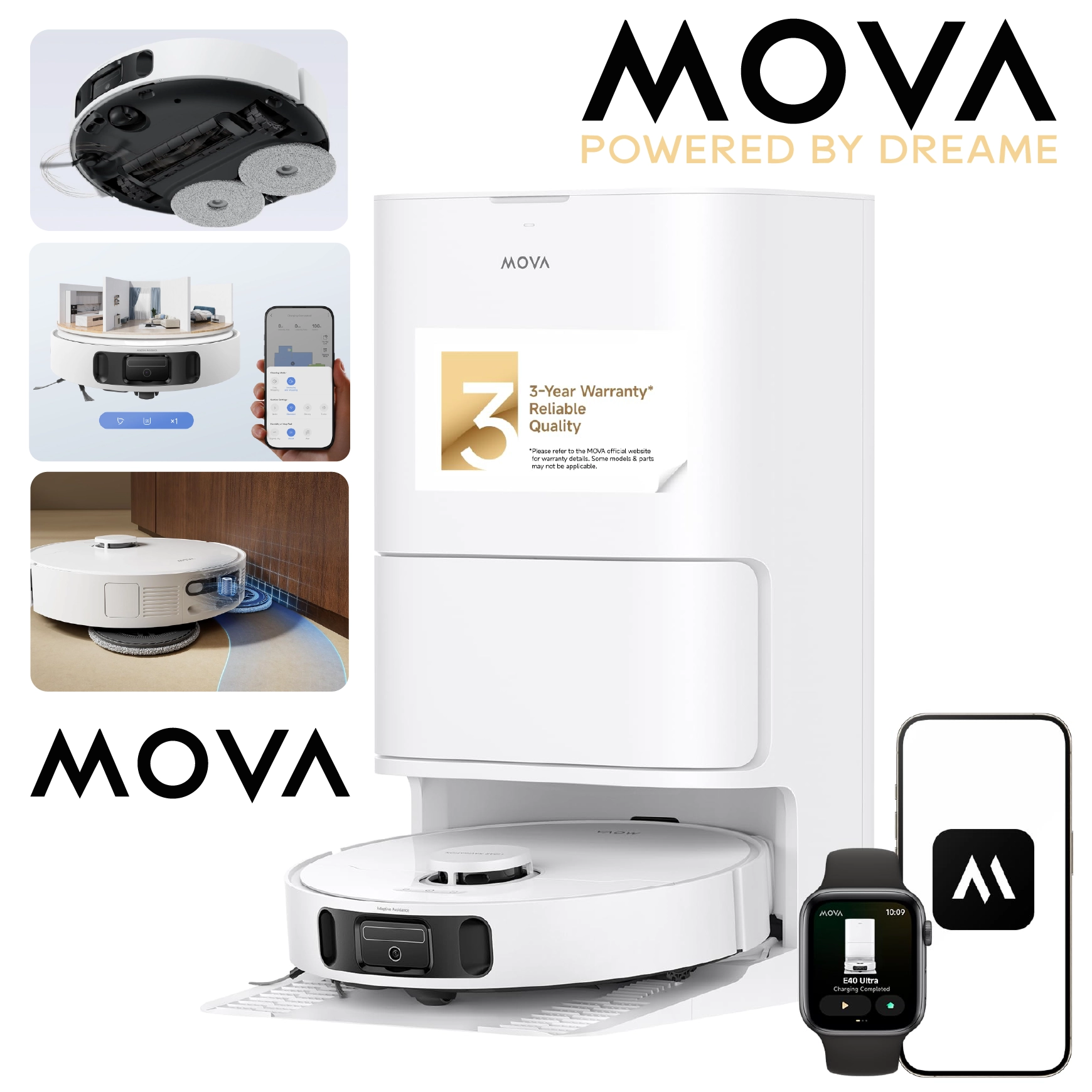 Mova E40 Ultra Robot Aspirateur et Laveur à vidage Auto - RLE21SE