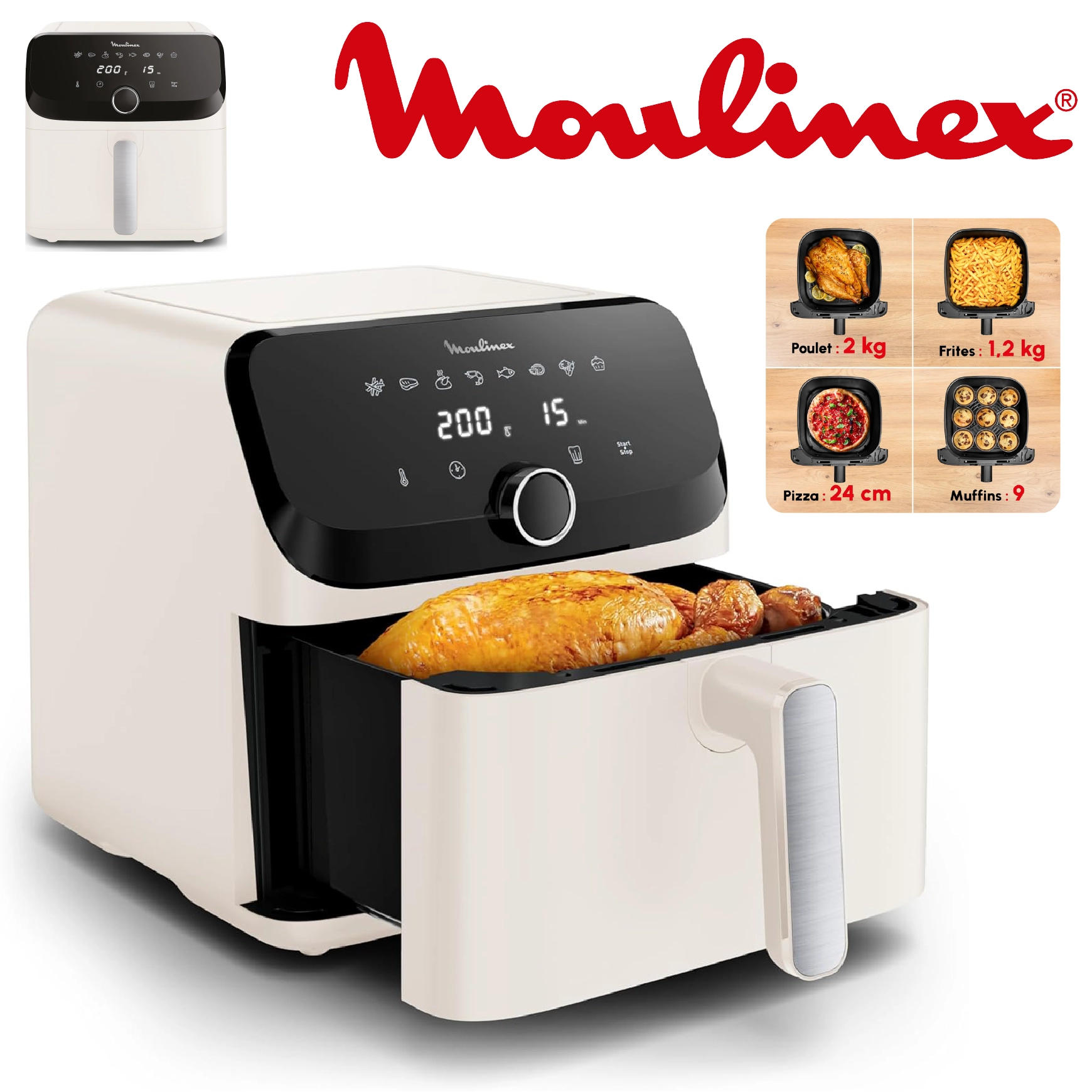Moulinex Easy Fry Collection Ivoire 7,5L, air fryer - EZ855AF0