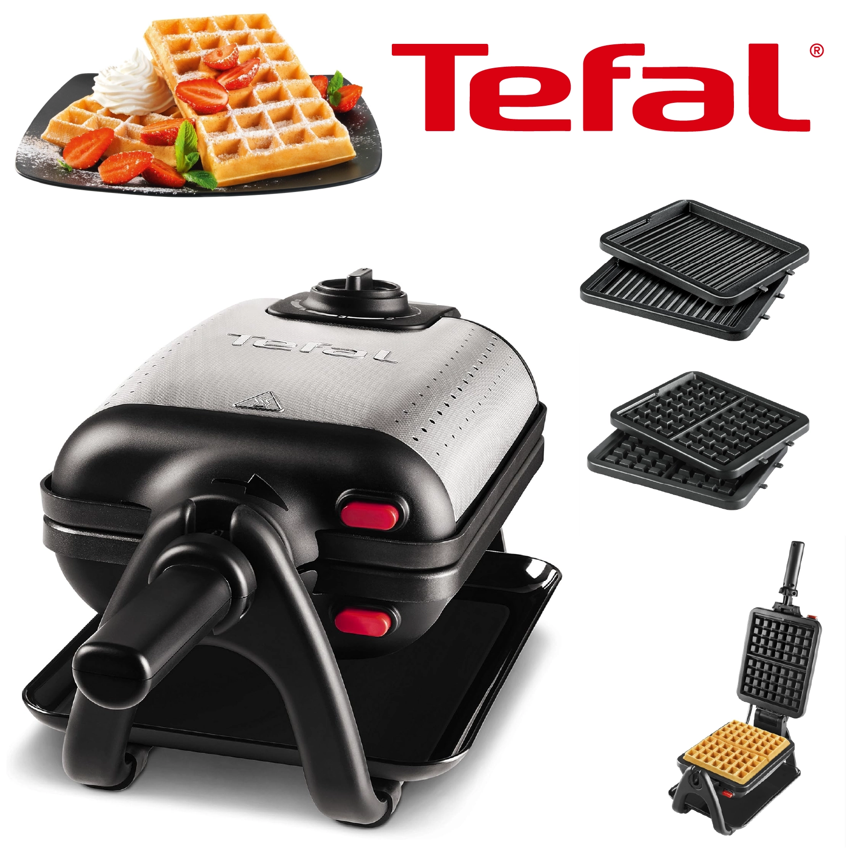 Tefal Gaufrier semi professionnel, 1200 W, Thermostat réglable, Poignée rotative et rabattable - WM756D12