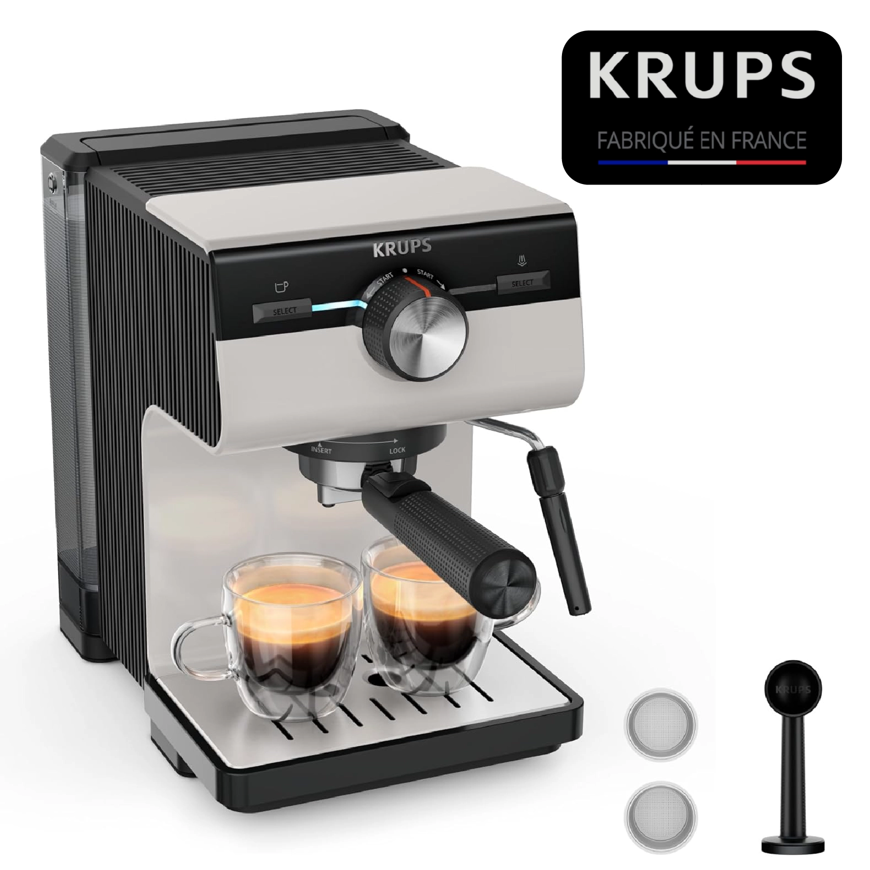 KRUPS Machine espresso manuelle, Espresso et Cappuccinos, Buse vapeur, XP381B10