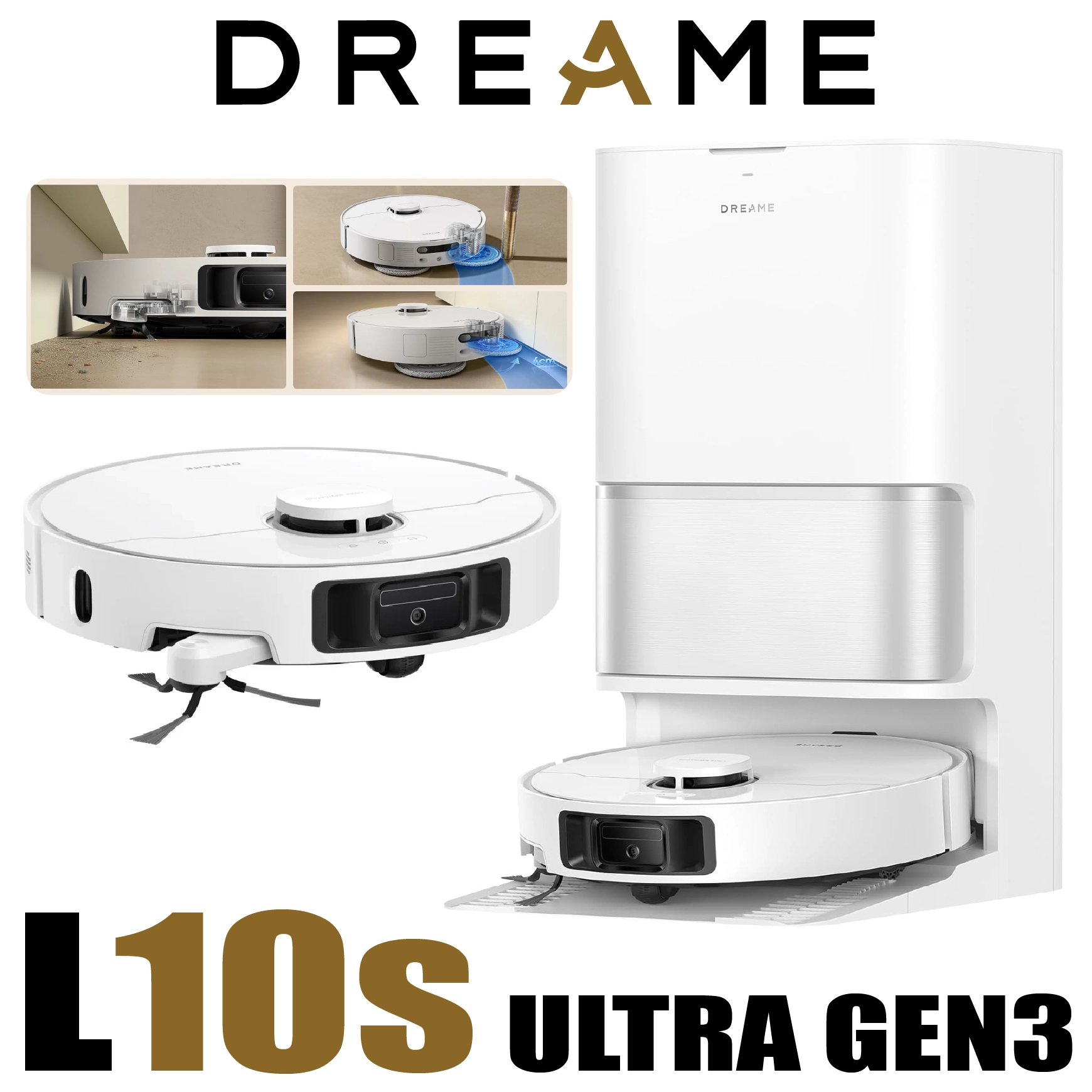 dreame L10s Ultra Gen 3 Kit Robot Aspirateur Laveur, Brosse Latérale Rétractable à Levage
