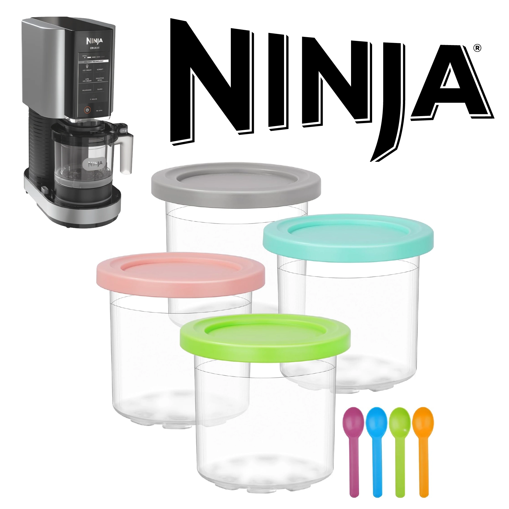 Ninja Creami Pots – Lot de 4 Pots avec Couvercles 470 ml